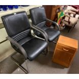 2 black & metal leatherette chairs & small wooden