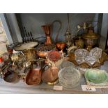 Shelf of items to include miniature brass coal scu