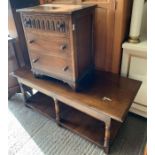 Coffee table & set of Arts & Crafts style drawers,