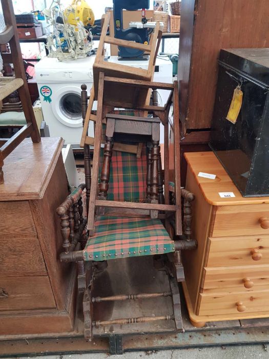 Rocking chair, stick stand & 2 stools, condition r