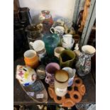 Half shelf of cups, dishes, vases etc condition re