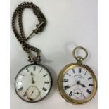 A silver pocket watch, along with a silver plated