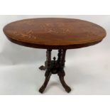 A Victorian walnut inlaid loo table, 70cm high, 87