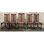 A set of four oak drop in dining chairs and carver
