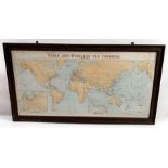 A world map in an oak frame, "Cable and Wireless V