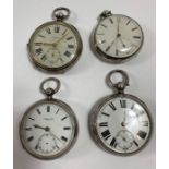 Four large late 19th century silver pocket watches