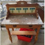 Marble topped pine washstand with tile back