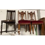 Pair of oak dining chairs + another chair