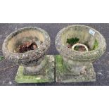 2 reconstituted stone urn planters