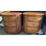 Pair of modern yew wood oval bedside cabinets