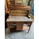 Victorian pine washstand with marble top & tiled back
