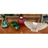 A Mary Gregory style decanter, jug & bowl