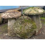 2 large carved stone staddle stones with one spare