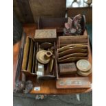Wooden desk tidies, book troughs, trinket boxes &
