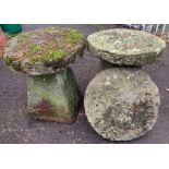 2 large carved staddle stones with one spare top