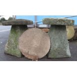 2 large carved staddle stones with one spare top