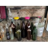 Various glass bottles & ice bucket