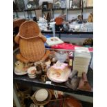 Collectables including a wicker frog, cast irons,