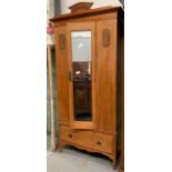 Vintage pine wardrobe with mirrored front