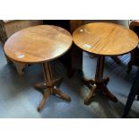 Pair of round top wooden pub tables