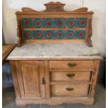 Victorian pine wash stand with marble top and decorative til