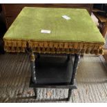 Ebonised 2 tier side table with green fabric top