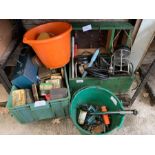 Painted pine work chest & hand tools