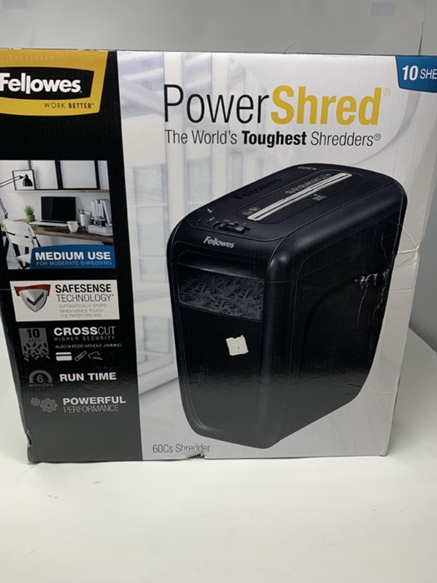 RRP £69.00 Fellowes Powershred 60Cs, 10 Sheet Cross Cut Paper Shredder for the Home or Home Office, - Image 2 of 2