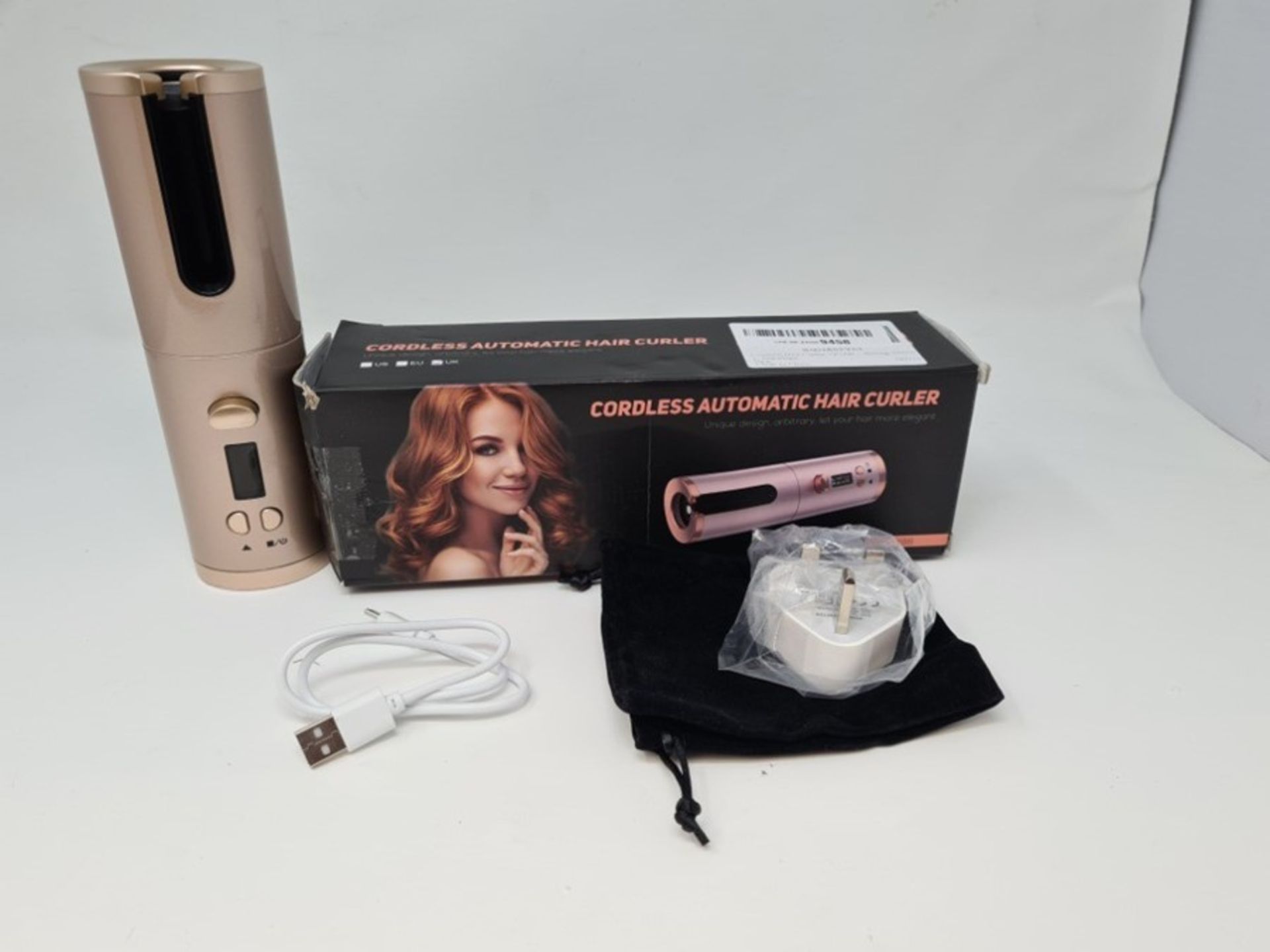 Cordless Hair Curler, QUARED Portable Auto Curling Iron Anti-Tangle, LCD Display, USB - Image 2 of 2