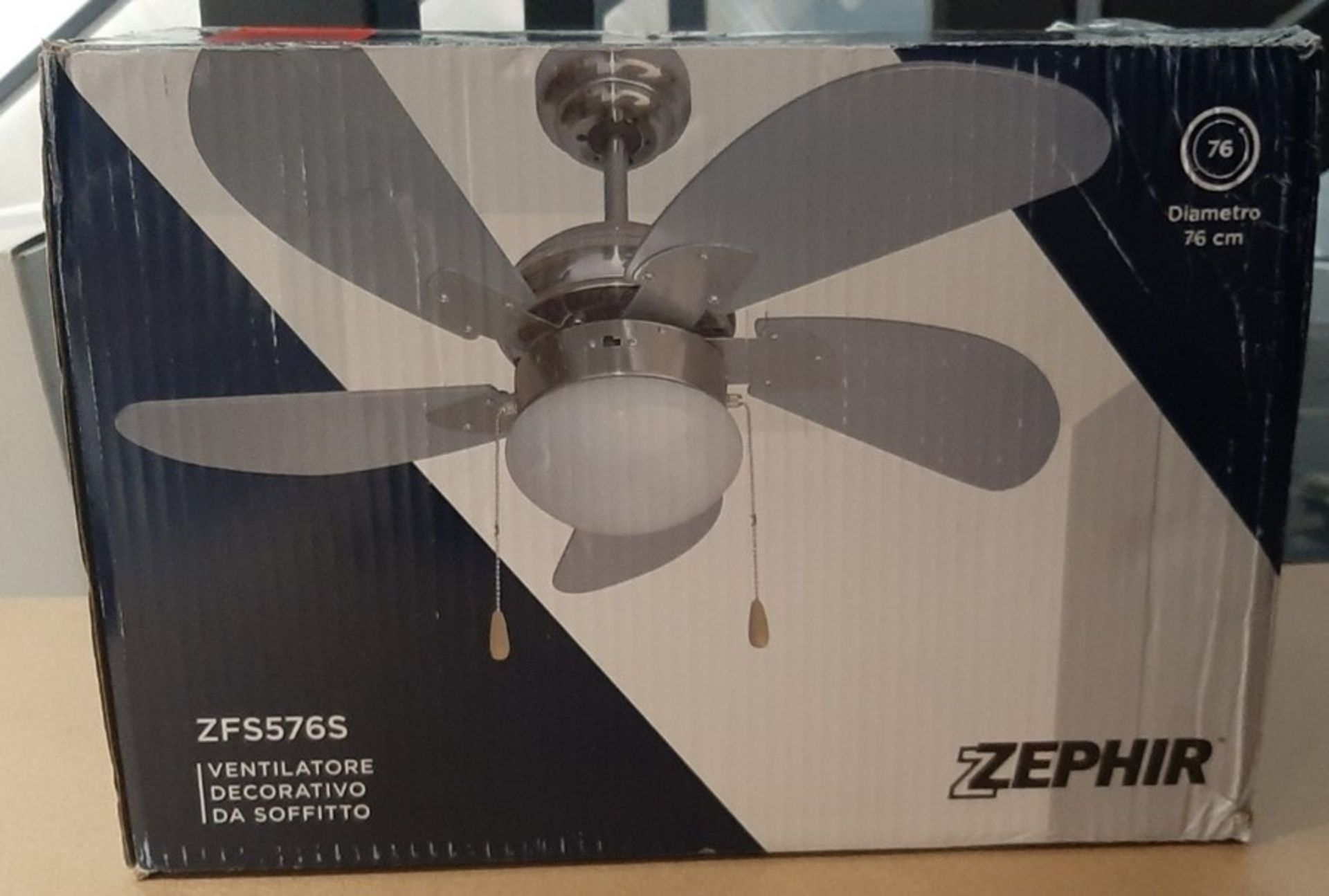 RRP £65.00 Zephir ZFS576S Ceiling Fan with Lamp, Grey
