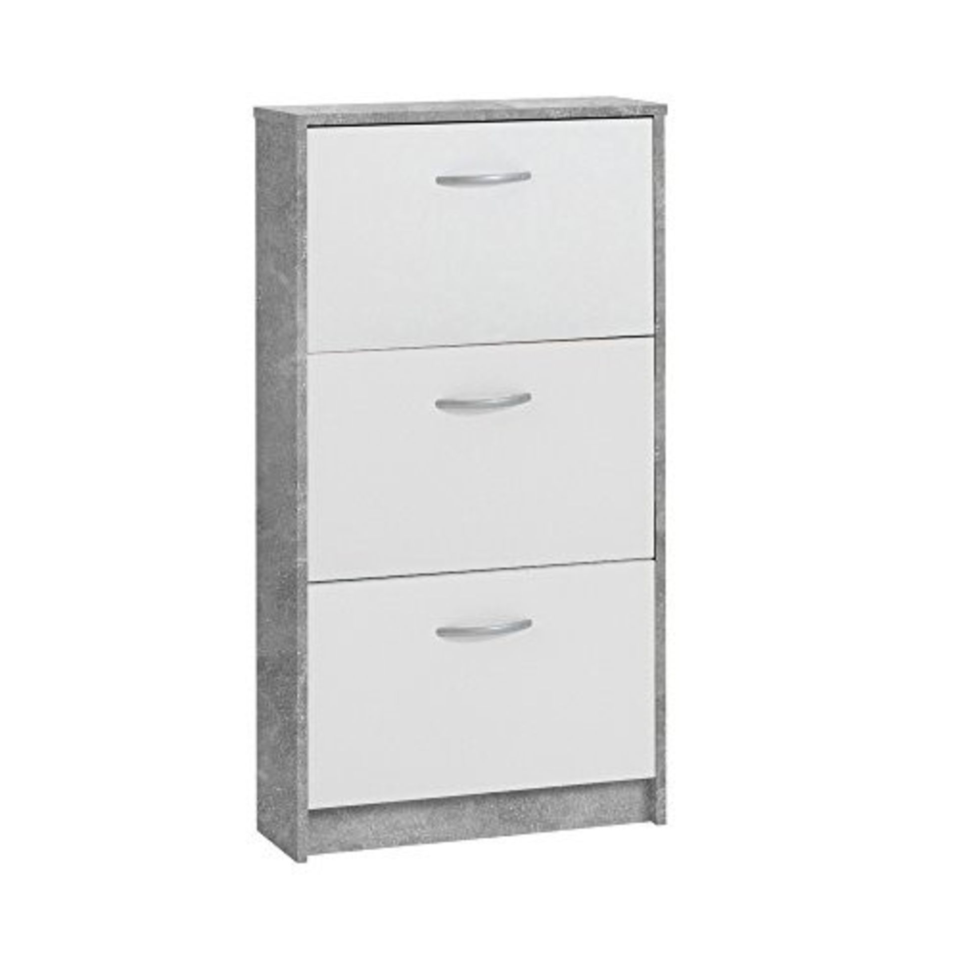 RRP £66.00 FMD Shoe Cabinet with 3 Compartments, Wood, Concrete/White