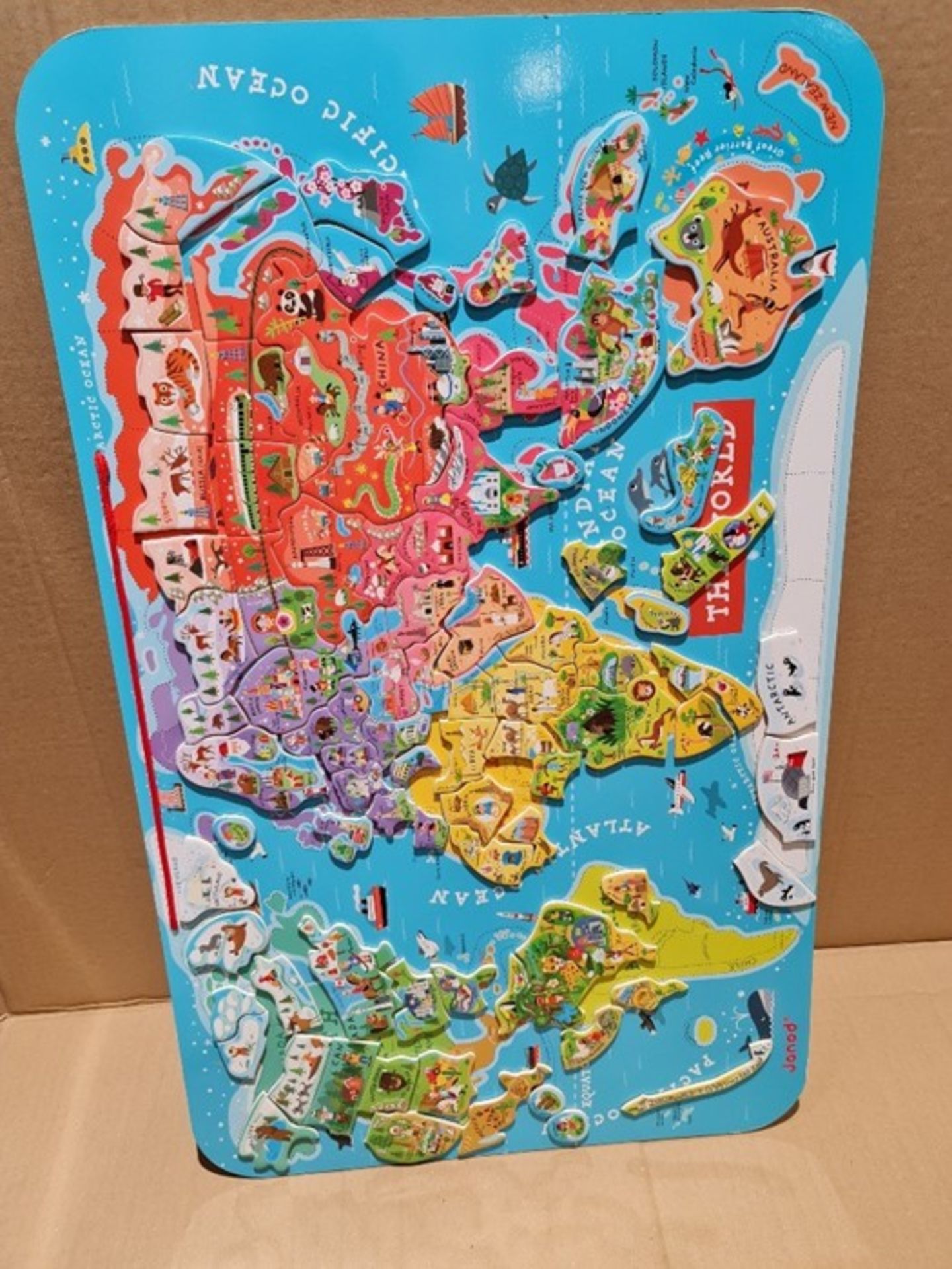 Janod Wooden Magnetic World Map Puzzle - 92 Magnetic Pieces - 70 x 43 cm - English Ver - Image 2 of 2