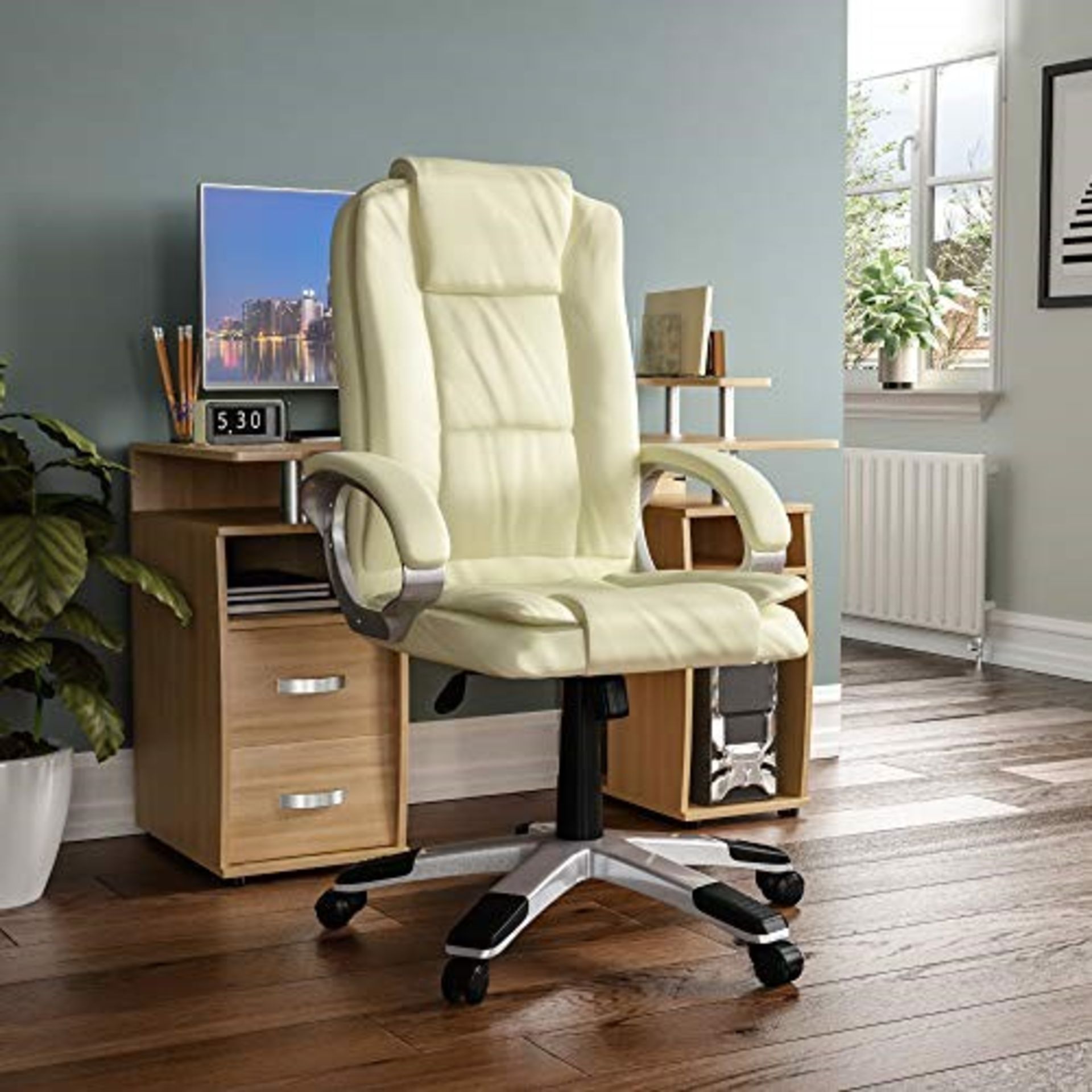 RRP £81.00 Vida Designs Charlton Executive Office Computer Chair, Cream, Gaming Adjustable Swivel