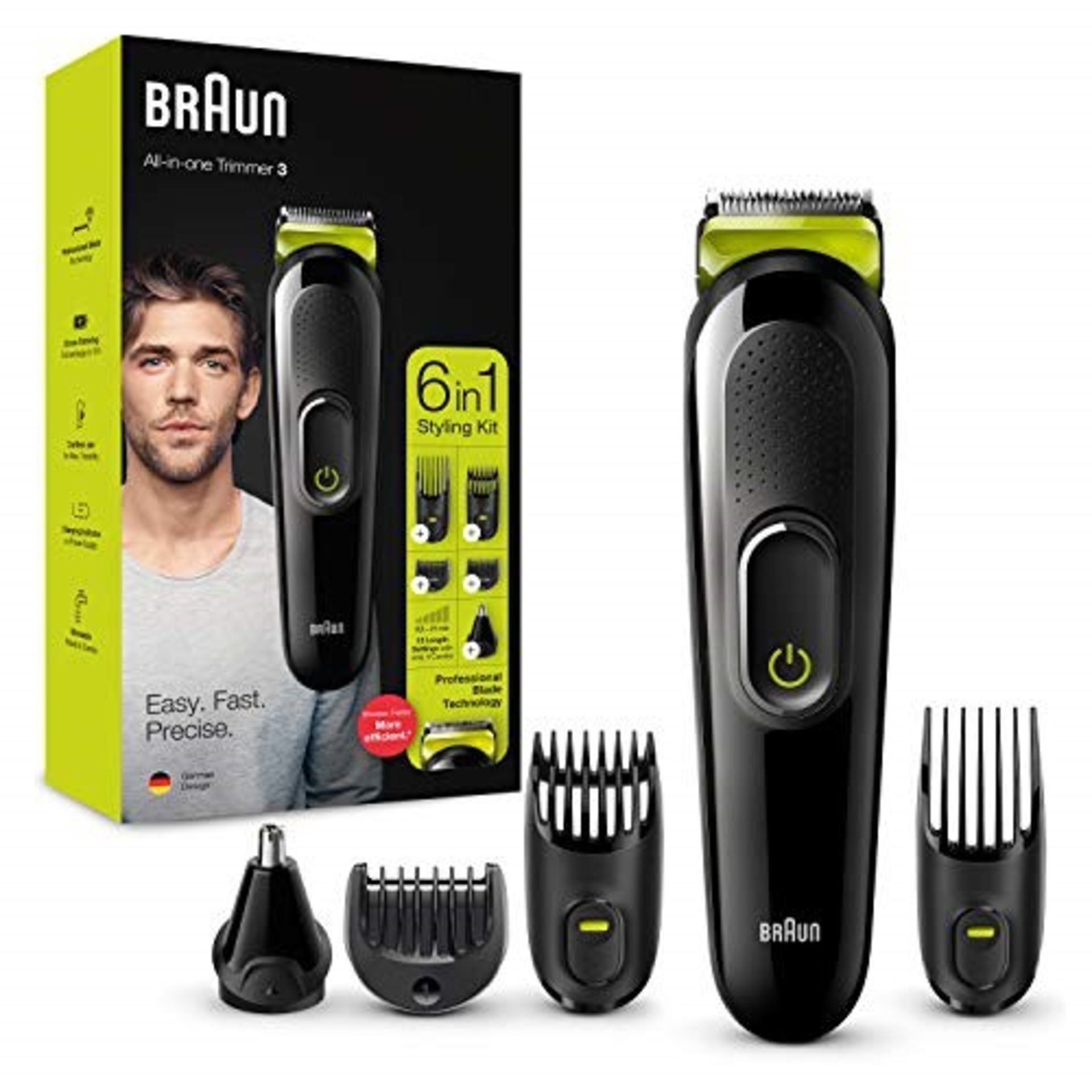 Braun 6-in-1 All-in-one Trimmer 3 MGK3221, Beard Trimmer for Men, Hair Clipper and Fac