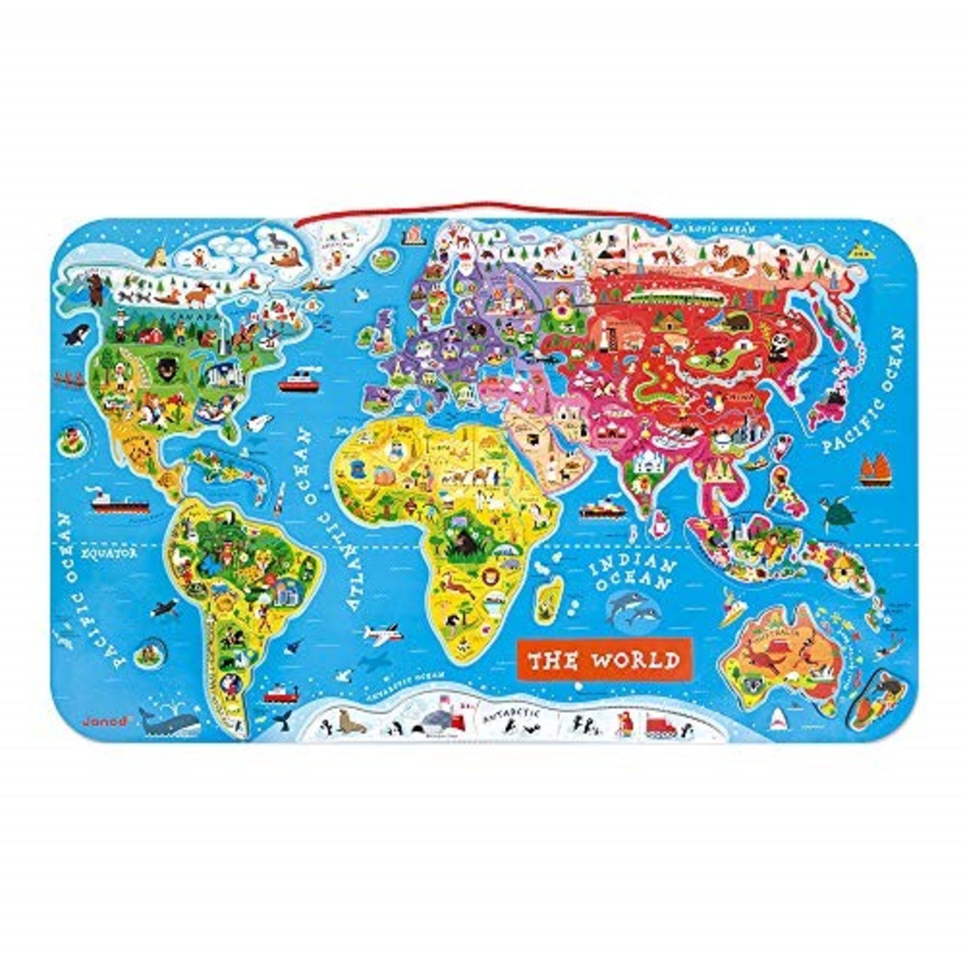 Janod Wooden Magnetic World Map Puzzle - 92 Magnetic Pieces - 70 x 43 cm - English Ver