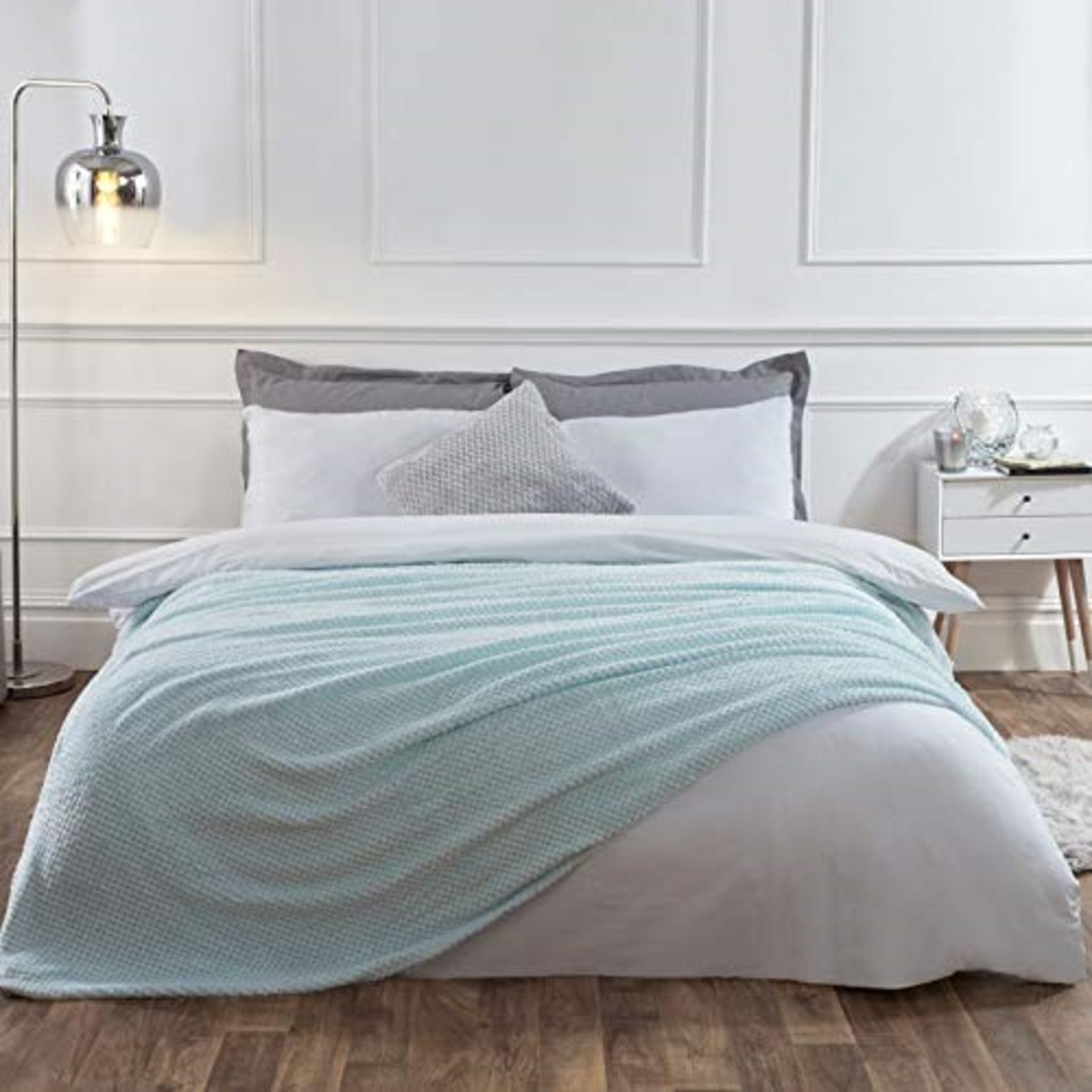 Dreamscene Luxury Waffle Soft Mink Warm Throw Over Sofa Bed Blanket 125 x 150 Duck Egg