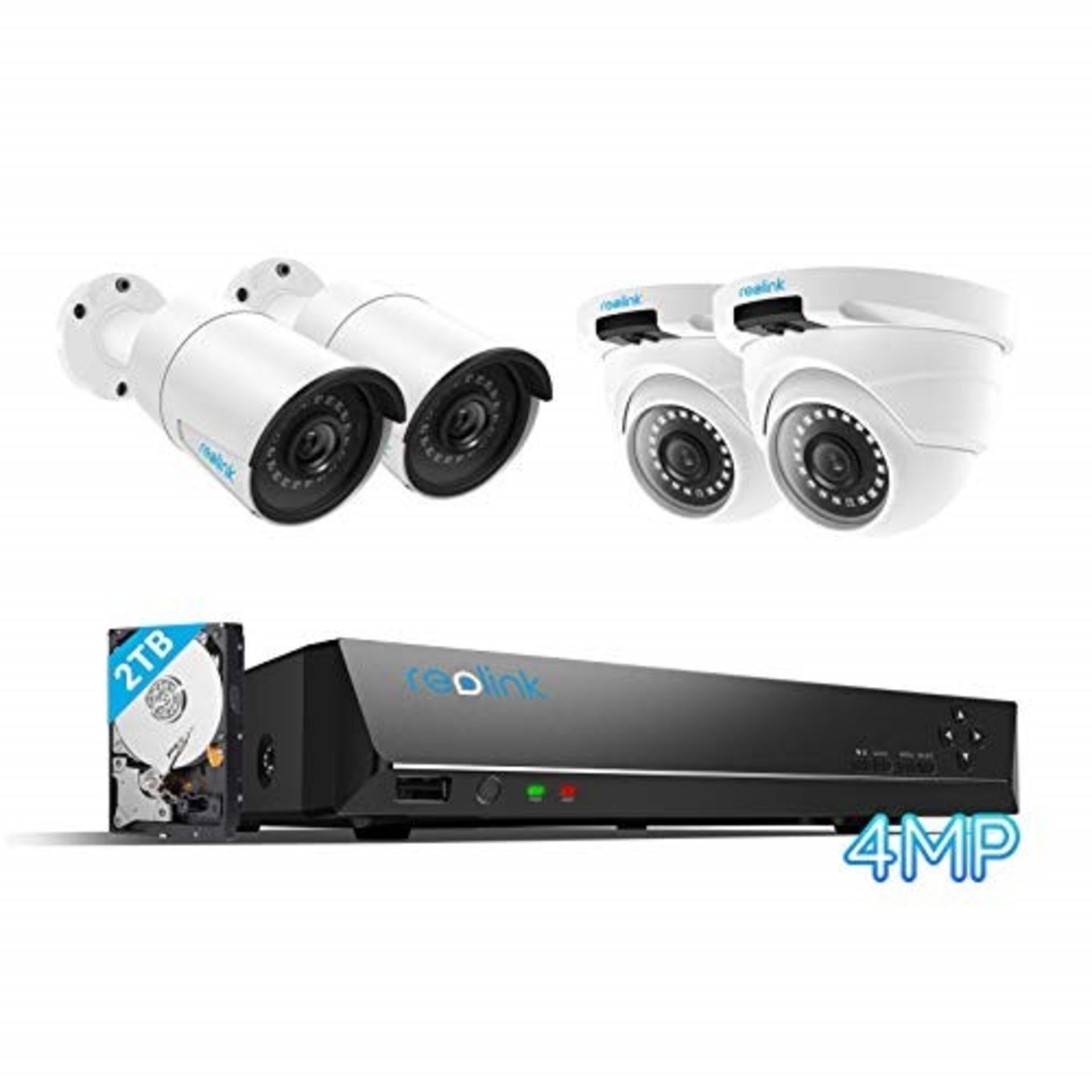 RRP £301.00 Reolink 8CH CCTV Camera Security Systems, 4pcs Wired 4MP Outdoor PoE IP Camera and 2TB