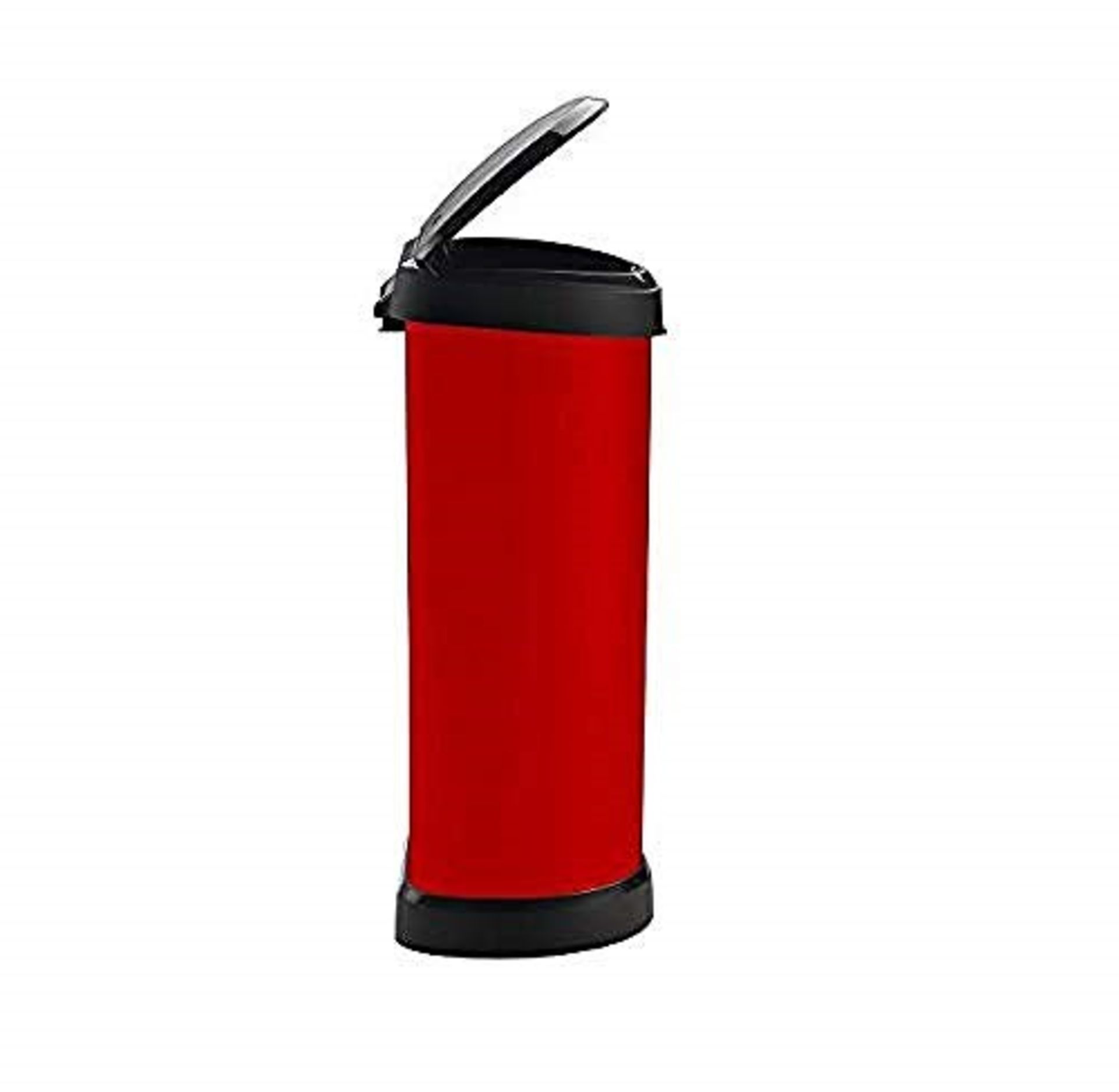 Curver Metal Effect Plastic One Touch Deco Bin, Red, 40 Litre