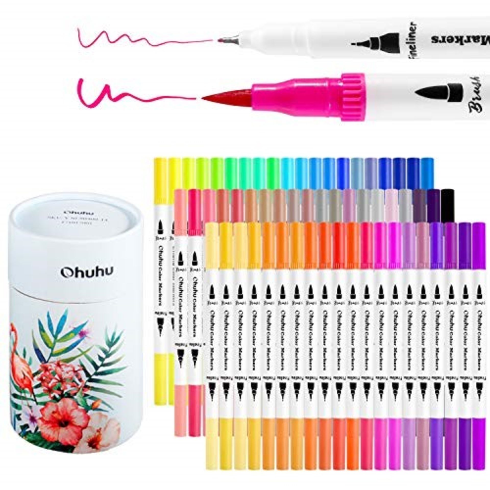 Fine and Brush Dual Tips Colouring Pens, Ohuhu 60 Watercolor Pens, Brush Fineliner Fel