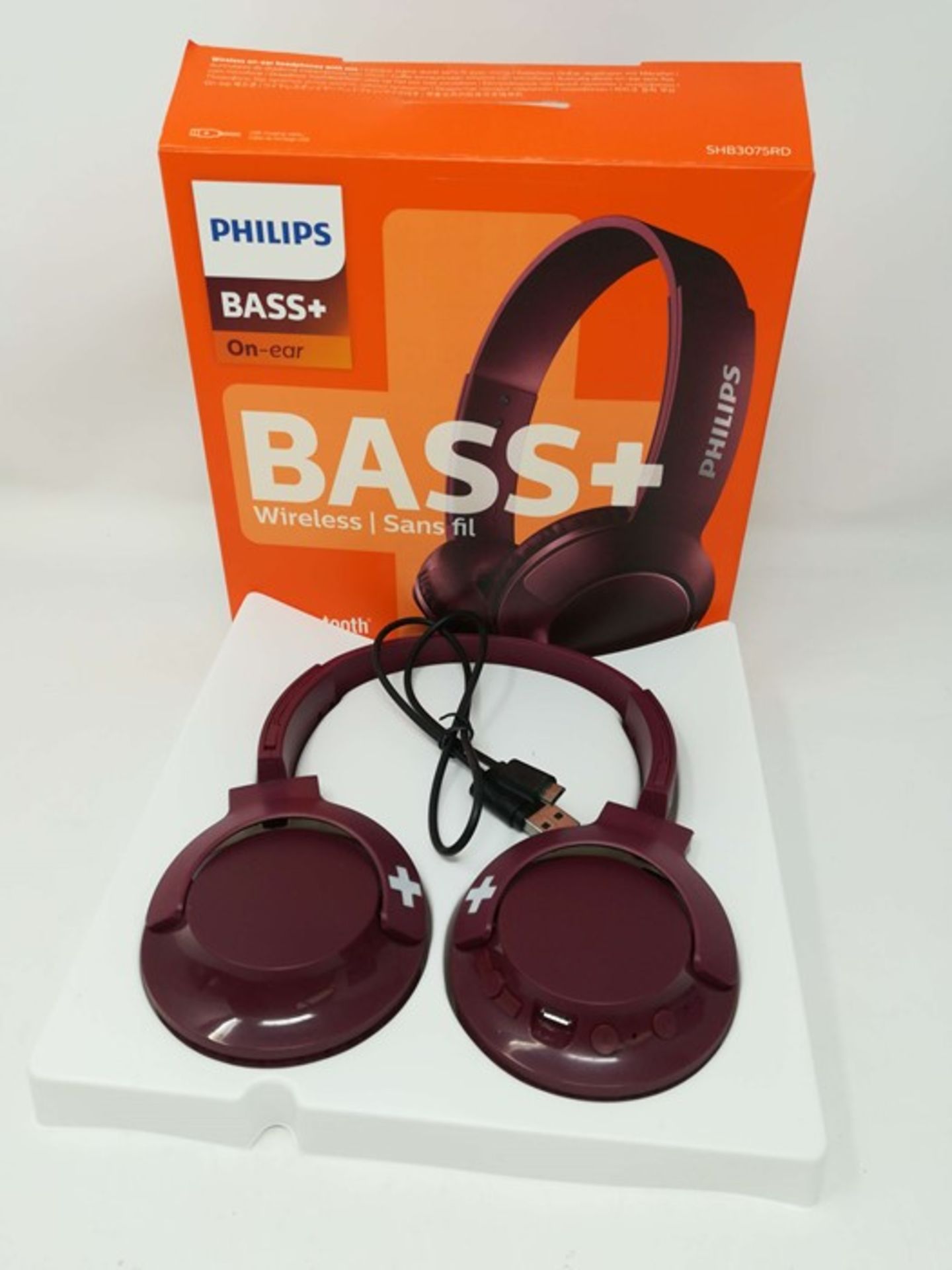 Philips On-Ear Headphones SHB3075RD/00 (BASS+, Wireless, Bluetooth, Microphone, 12-Hou - Image 2 of 2