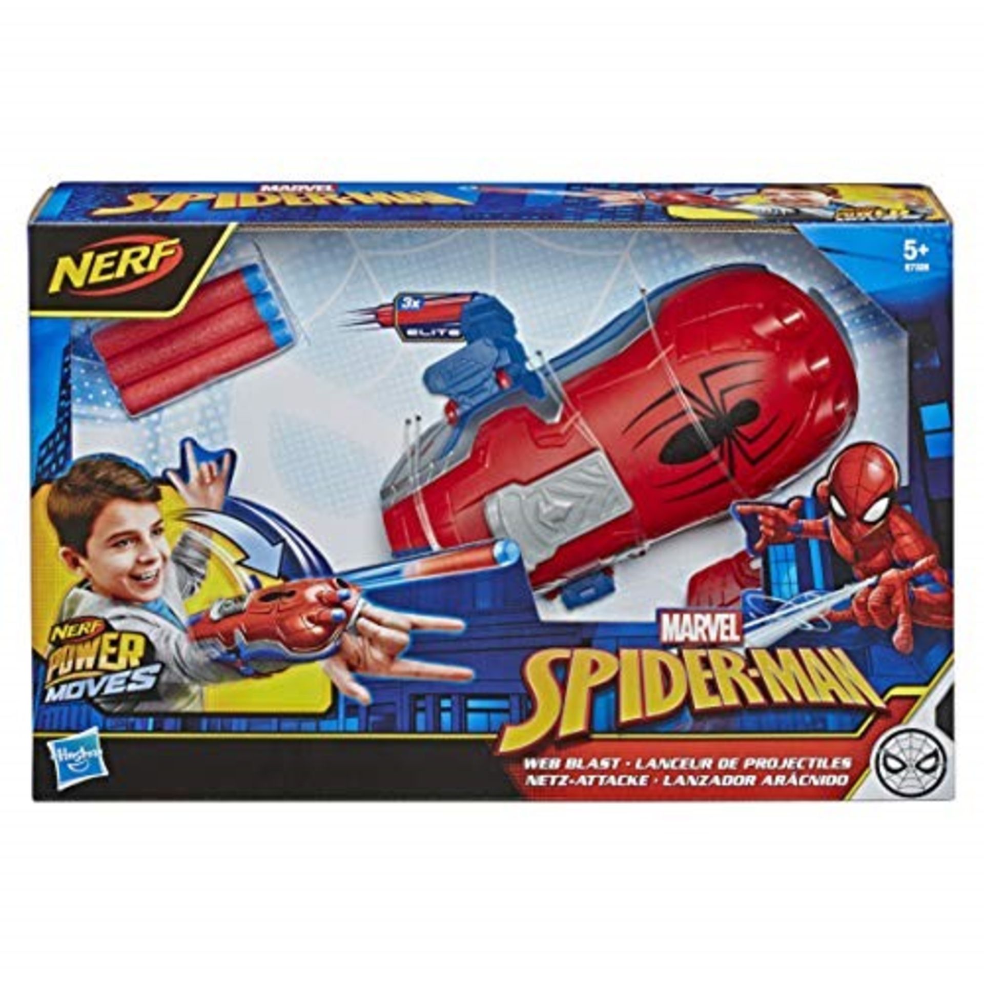 NERF Power Moves Marvel Spider-Man Web Blast Web Shooter NERF Dart-Launching Toy for K
