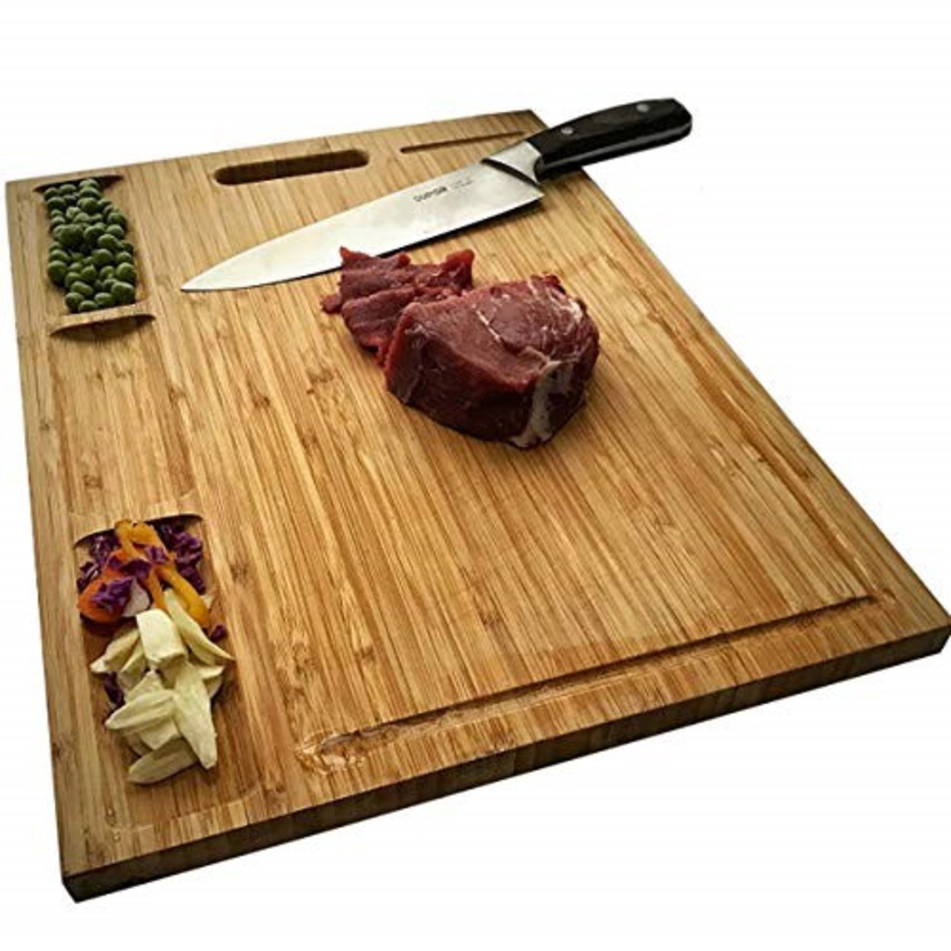 NIUXX Organic Bamboo Cutting Board for Kitchen, Reversible Chopping Board with 3 Built