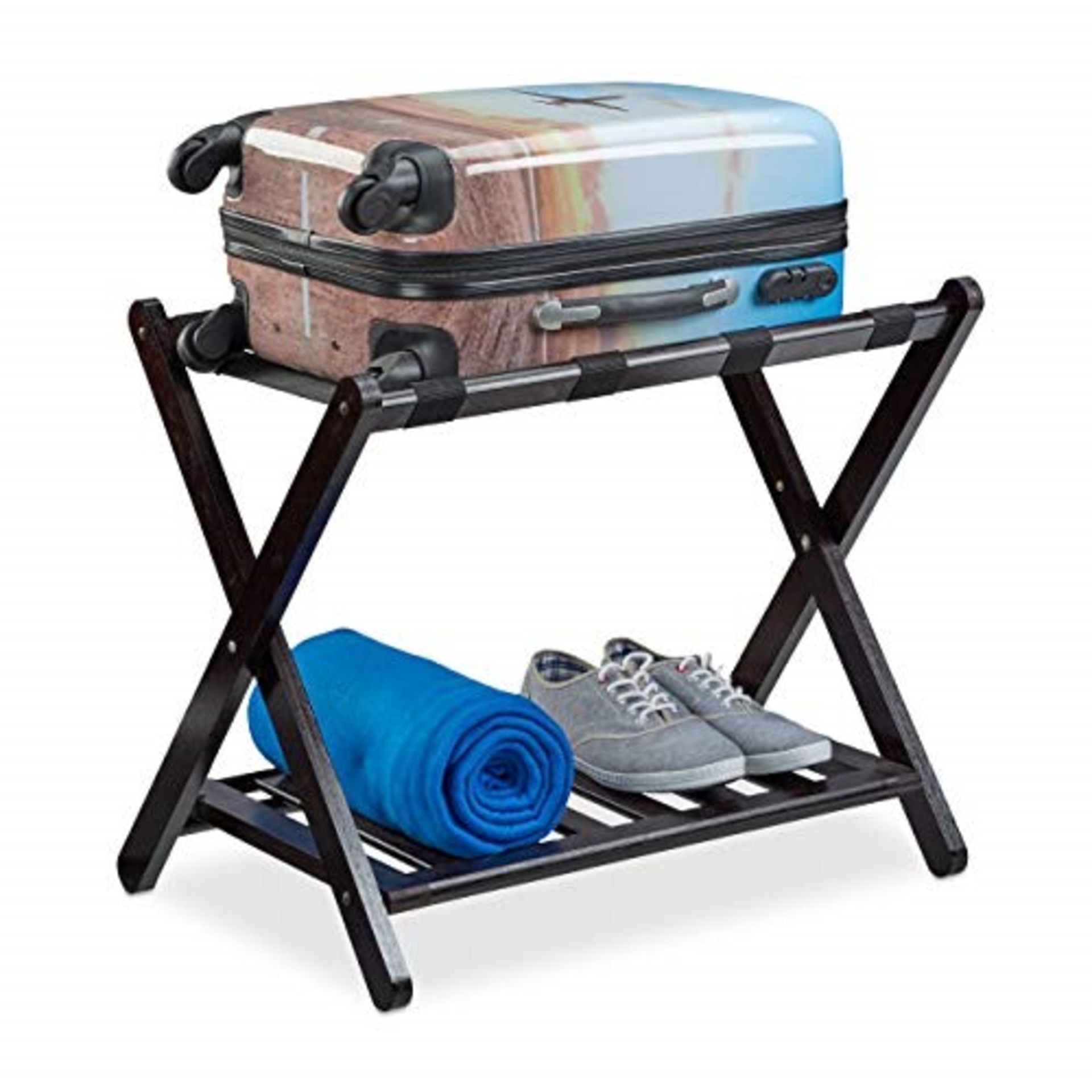 RRP £69.00 Relaxdays Suitcase Stand, Folding Bamboo Luggage Rack, Bamboo H x W x D: 56 x 67.5 x 4