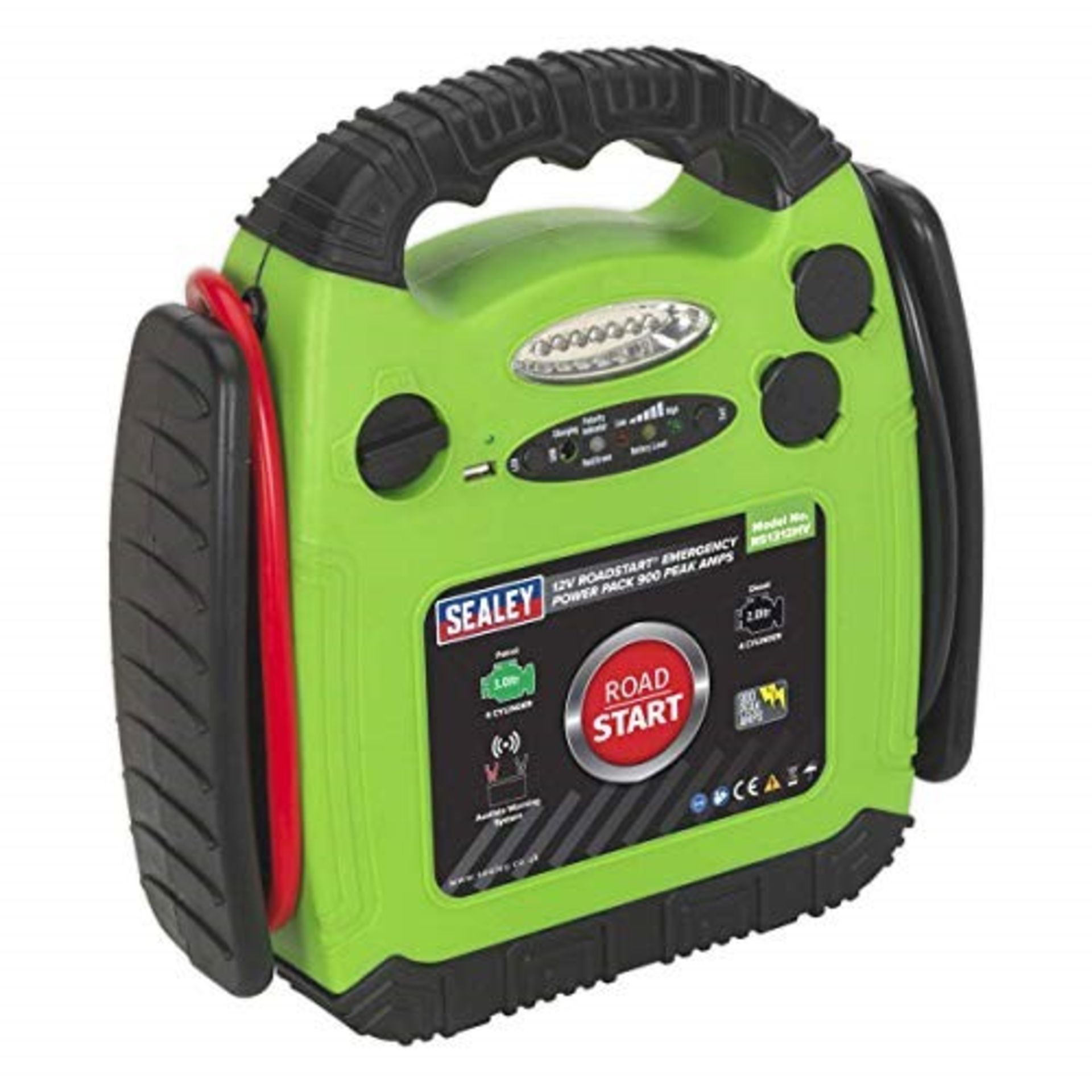 RRP £61.00 Sealey RS1312HV Roadstart Emergency Power Pack, 900 Peak Amps, 12V, Hi-Vis Green