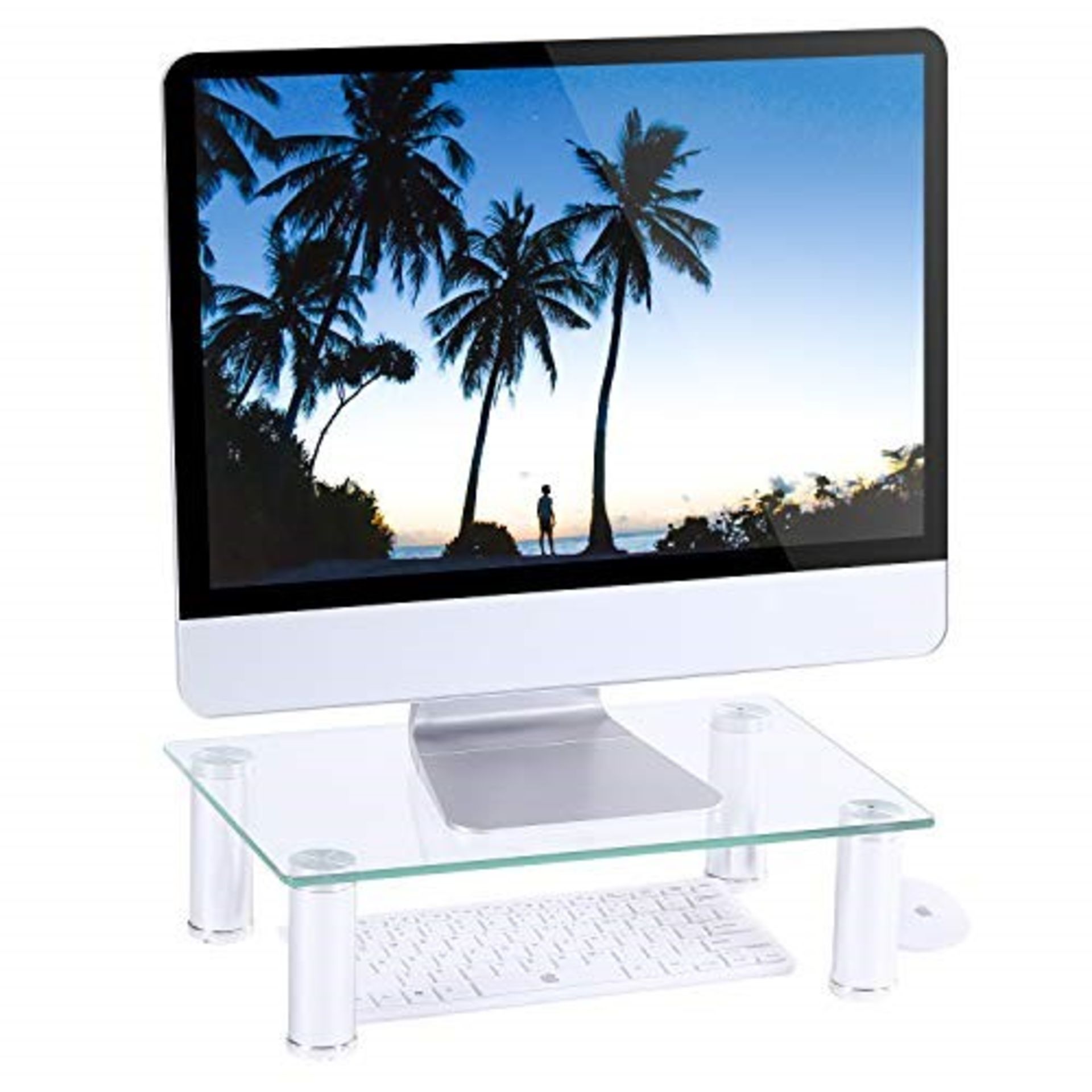 RFIVER Monitor Stand Glass Transparent 39x24x9.5cm Adjustable PC Laptop Computer Scree