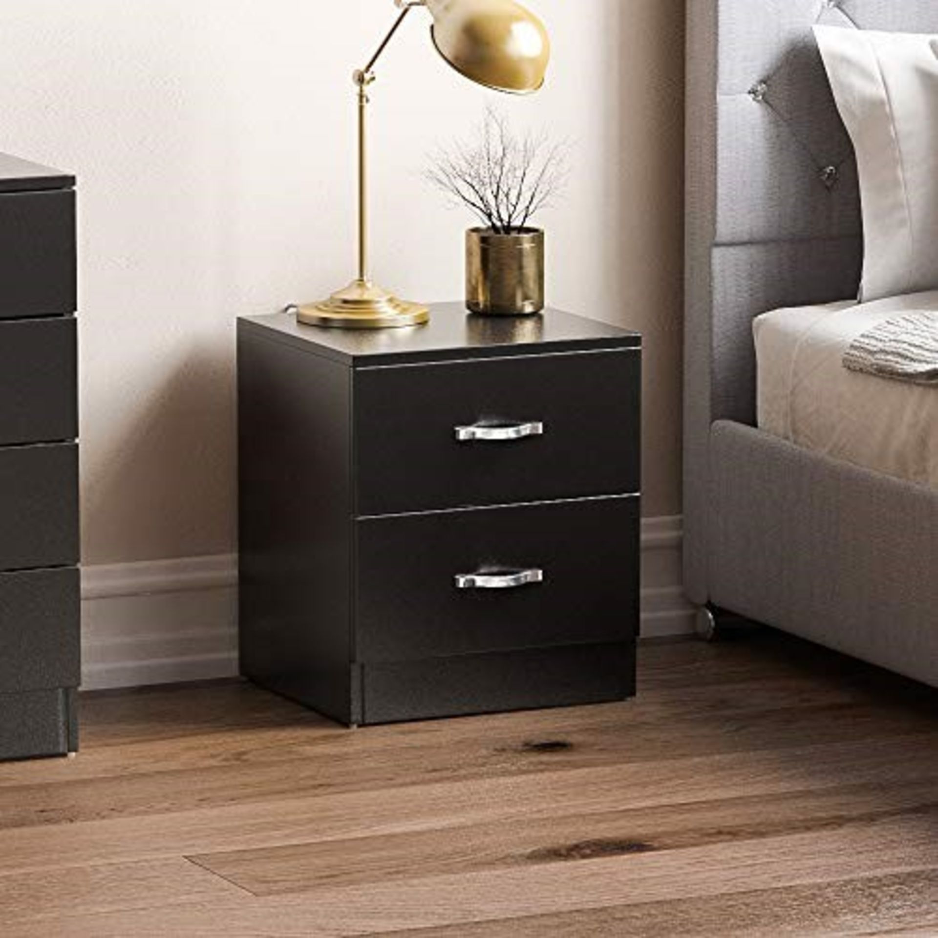 Vida Designs Black Bedside Drawer, Bedside Cabinet, 2 Drawer, Bedside Table, Metal Han
