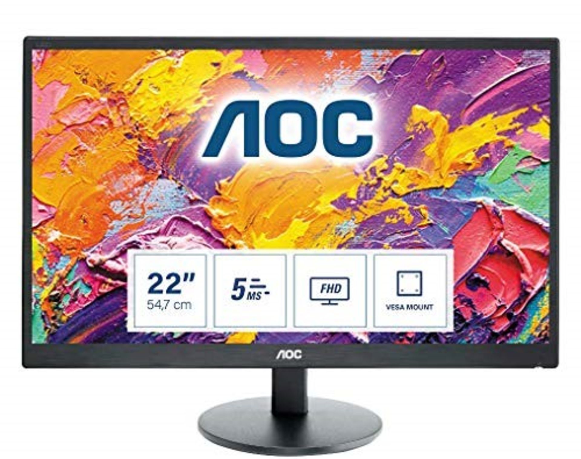 RRP £70.00 AOC E2270SWHN - 22 Inch FHD Monitor, 60 Hz, TN, 5ms, Vesa, Tilt, Multimedia Monitor (1