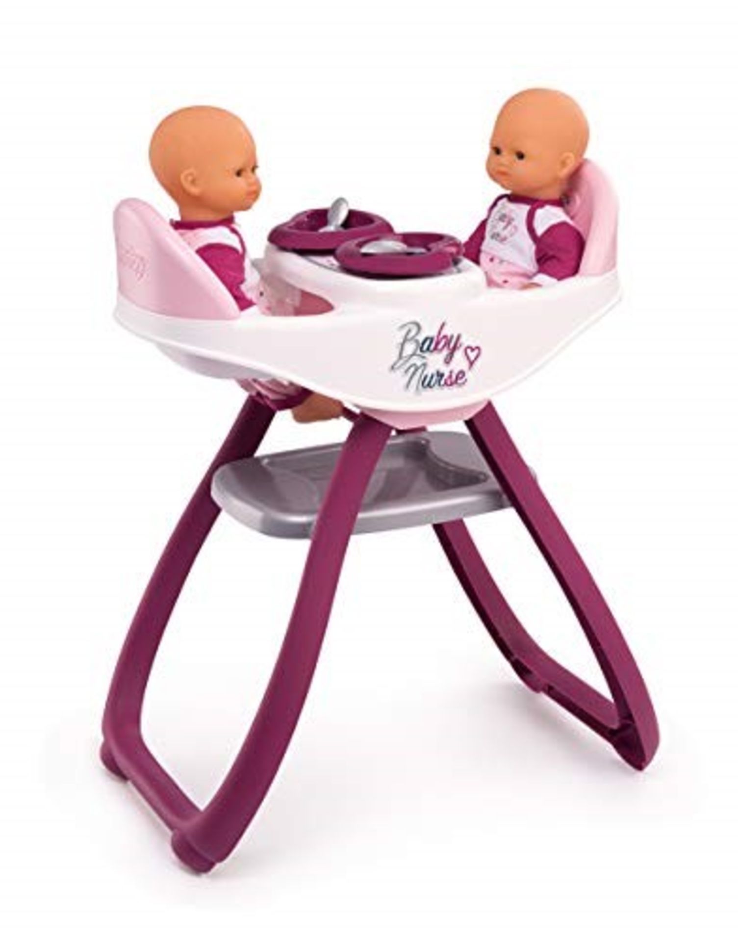 Smoby 220344 Baby Nurse Twin High Chair for Dolls and Dolls - Can be Converted into Ro
