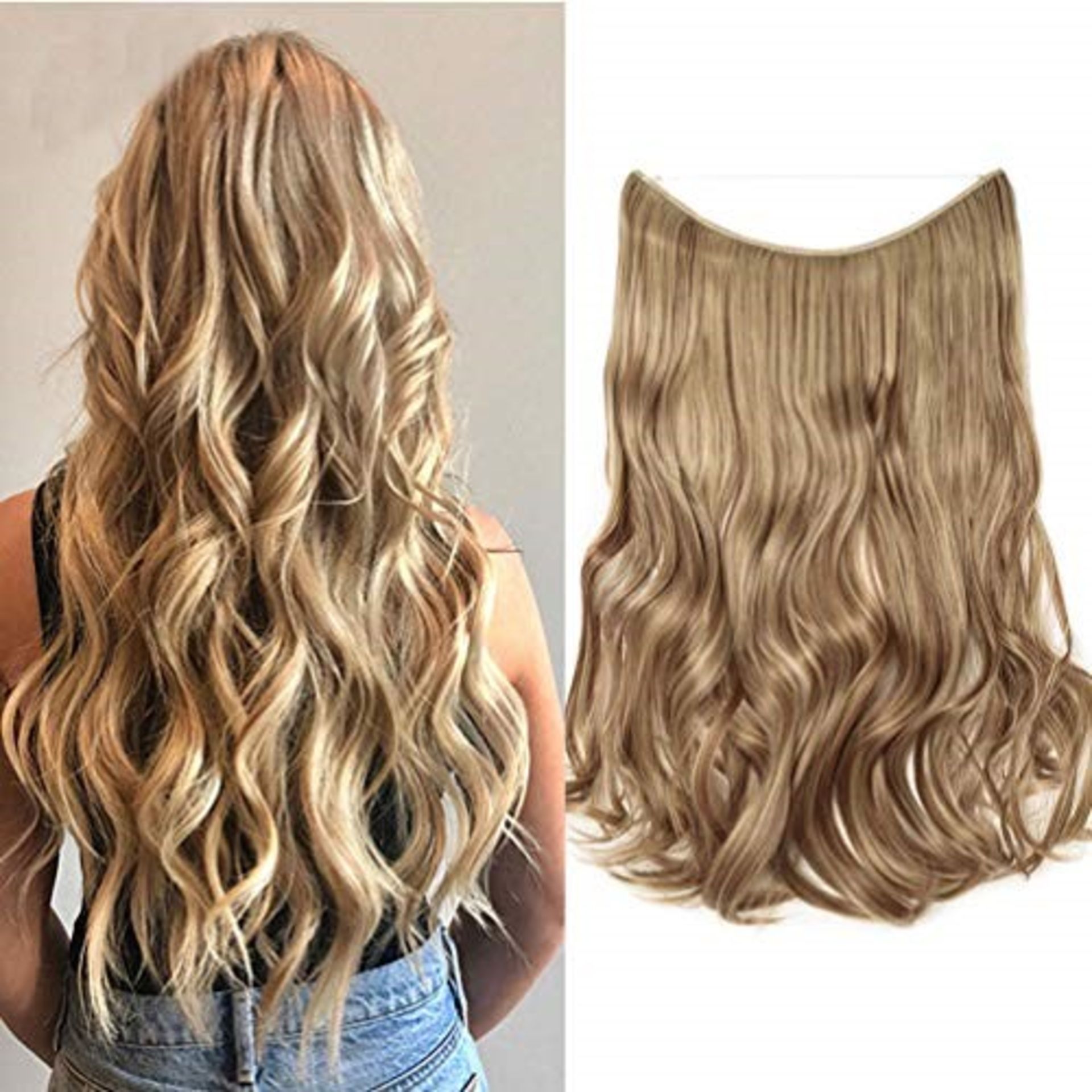 Invisible Secret Hidden Wire in Hair Extensions 20 Inches Long Wavy Curly Synthetic No