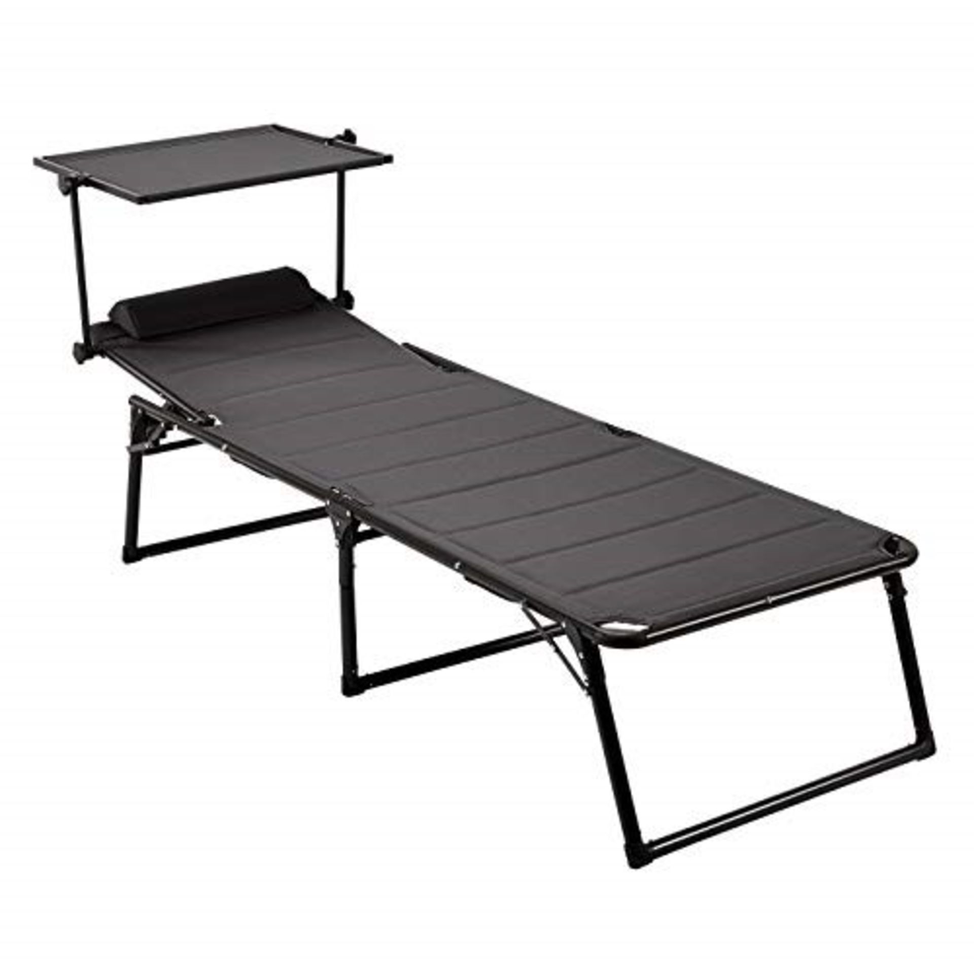 RRP £99.00 Amazon Basics Aluminium Folding Three-Legged Sun Lounger with Canopy, Quick Dry Foam,